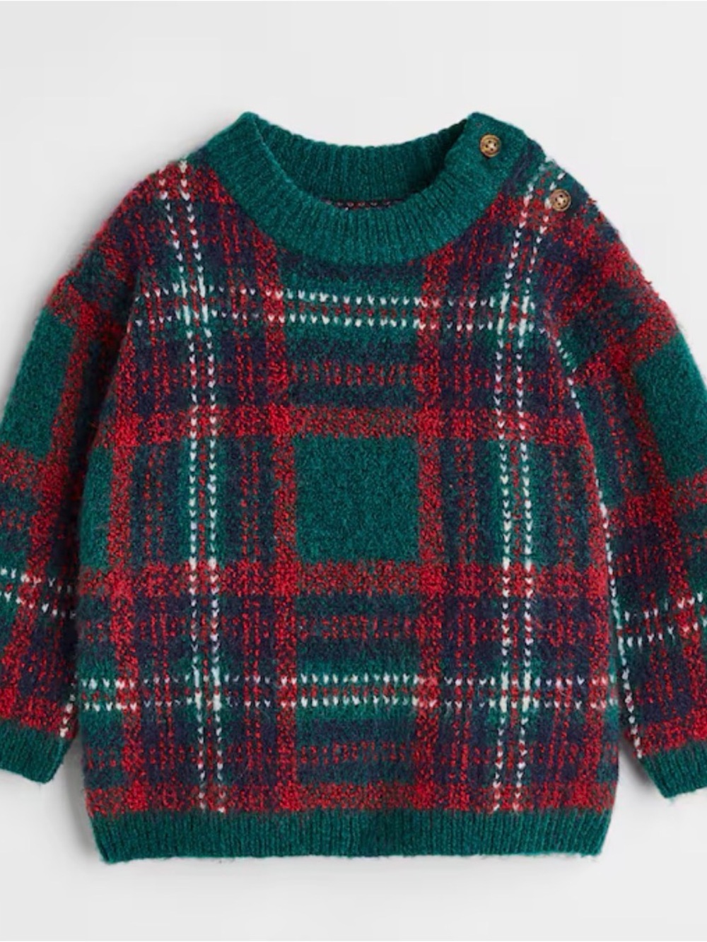 H&M Green & Red Plaid Crewneck baby Sweater